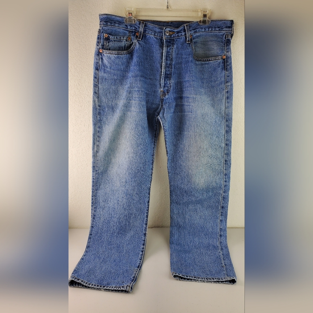 Levis 501 Jeans Vintage Mens 38X32 Blue Straight Button Fly Denim